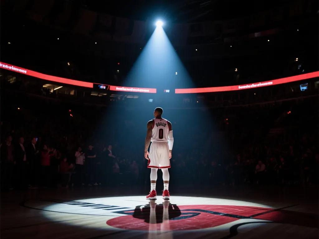 达米安·利拉德在NBA球馆聚光灯下,球迷屏息以待